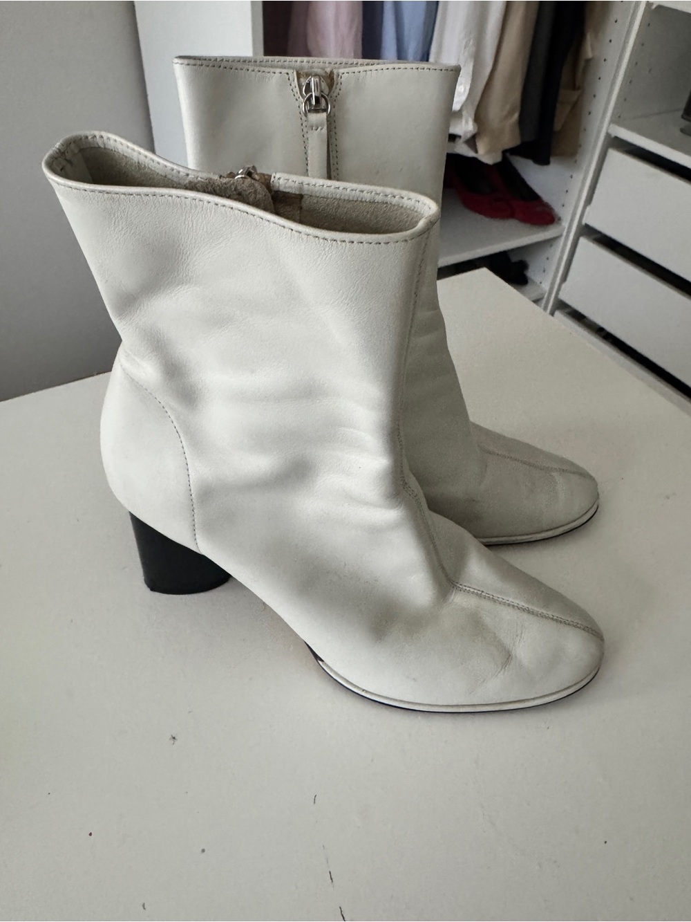 Zara Women’s White Leather Mid-Calf Zip Boots